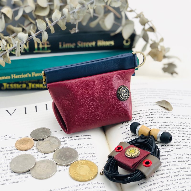 Shrapnel stereo multi-function small bag --- purse / storage / key / headset - Coin Purses - Genuine Leather Red