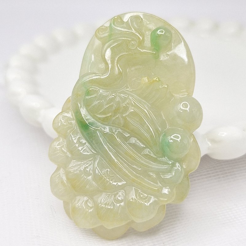 Bingrun natural yellow jade with yellow and green Phoenix brand pieces | Natural Burmese jade A grade jade - Necklaces - Jade 