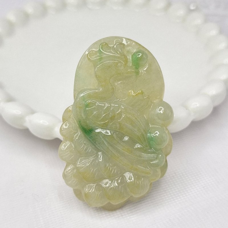 冰潤天然黃翡 黃加綠鳳凰 吊墜 牌件 | 天然緬甸玉A貨翡翠 - 項鍊 - 玉石 