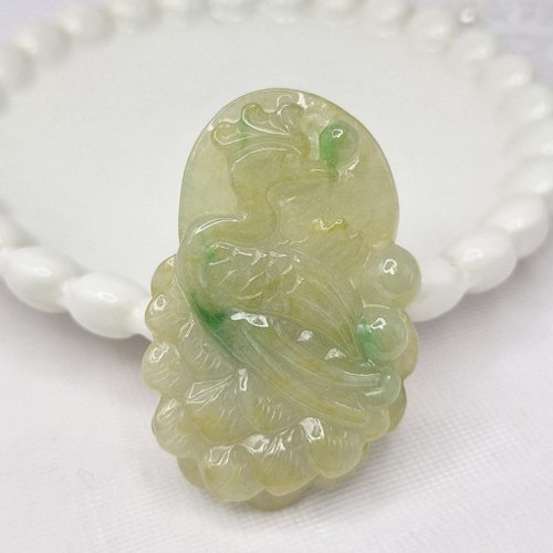 緣圓翡翠 冰潤天然黃翡 黃加綠鳳凰 吊墜 牌件 | 天然緬甸玉A貨翡翠