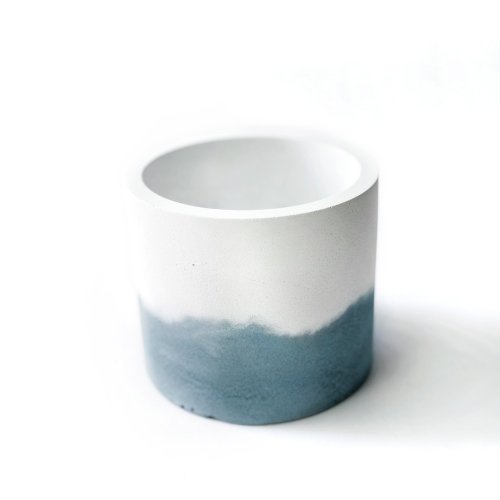 Ninan 泥喃｜水泥手作工作室 (預購) 莫蘭迪藍系列 | 12.9cm中圓形四吋雙色水泥盆器 可搭底盤