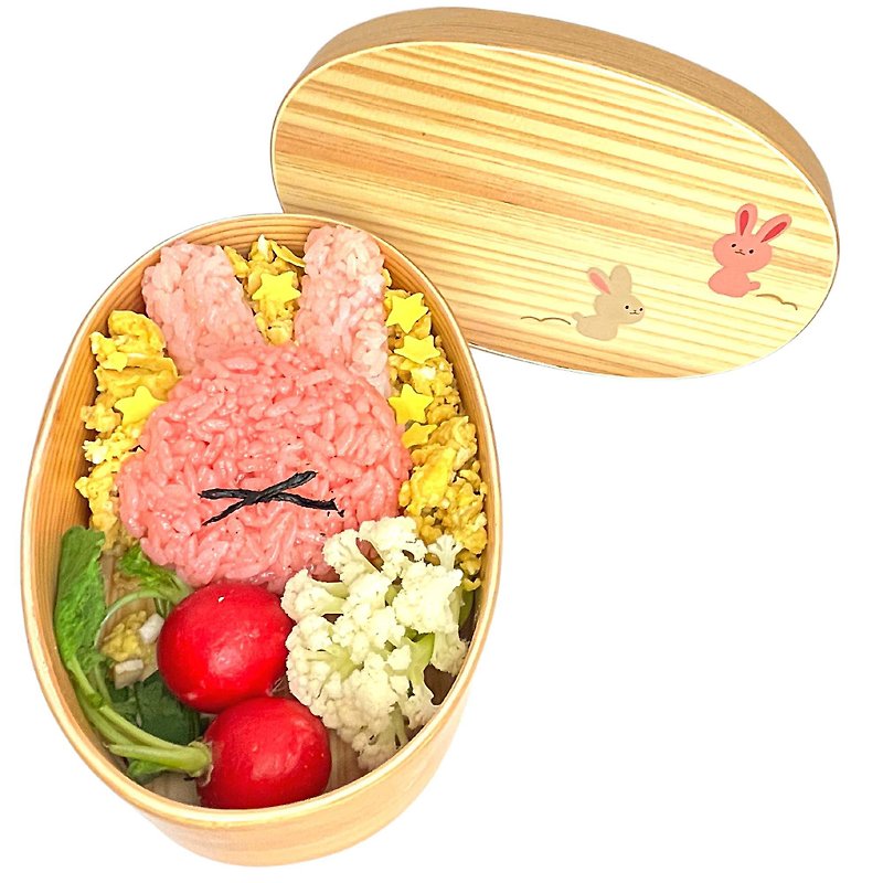 IZ JAPAN Wooden Japanese Bento Box with Hand-painted Maki-e (Pink Rabbit) - Lunch Boxes - Wood Pink