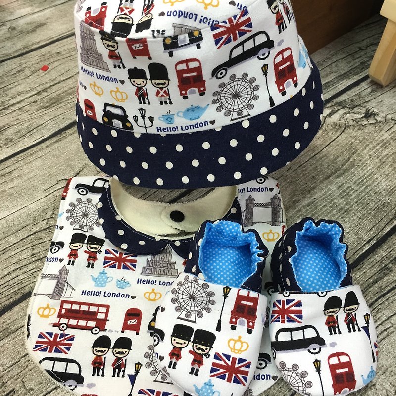 Little soldier happiness moon gift box - hat + bib + shoes - ของขวัญวันครบรอบ - ผ้าฝ้าย/ผ้าลินิน หลากหลายสี
