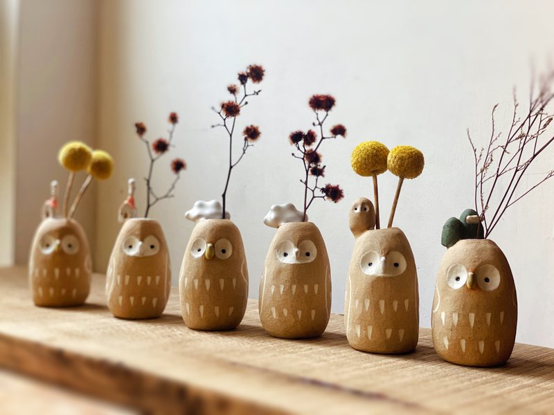 貓頭鷹的心思 小花器 - 擺飾/家飾品 - 陶 金色