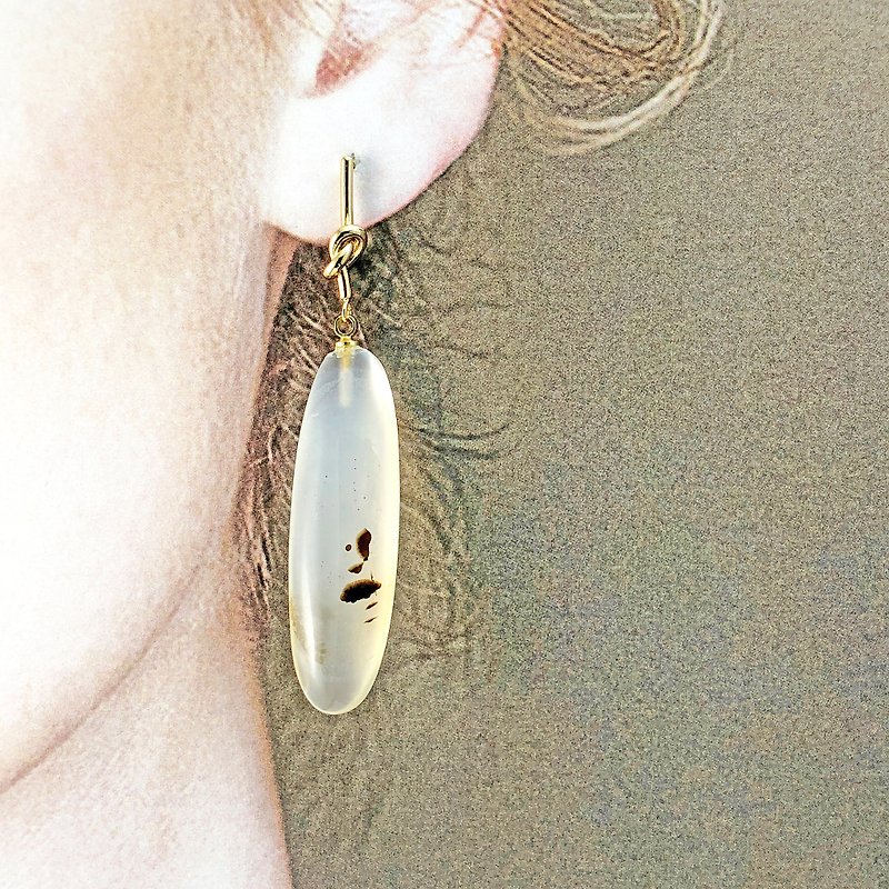 Japanese Style Agate 14kgf Earrings 【New Year Gift 】【Wedding 】【Unique Earrings】 - ต่างหู - เครื่องเพชรพลอย สีทอง
