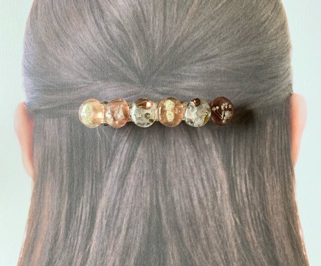 レジンヘアゴムかすみ草天然石ローズクォーツ韓国