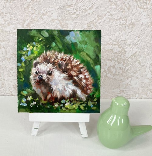 ハリネズミの絵 アニマルオイル オリジナルアートワーク - ショップ