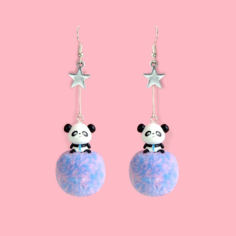 Panda planet cute sweet plush earrings ear without ear ear clip gift - Earrings & Clip-ons - Other Metals Blue