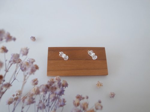 ChloMi 【耳環】 耳針 白水晶 925純銀 蝴蝶結 珍珠耳環