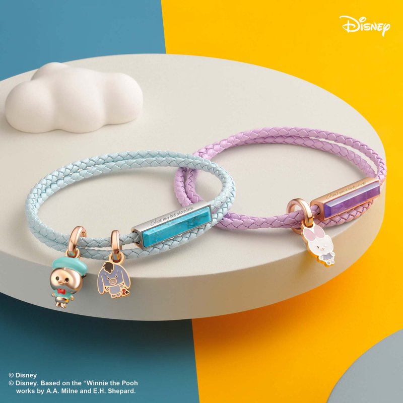 Disney Yululun Edition Customized Italian Leather Gemstone Bracelet (4 Colours) - สร้อยข้อมือ - หนังแท้ สึชมพู