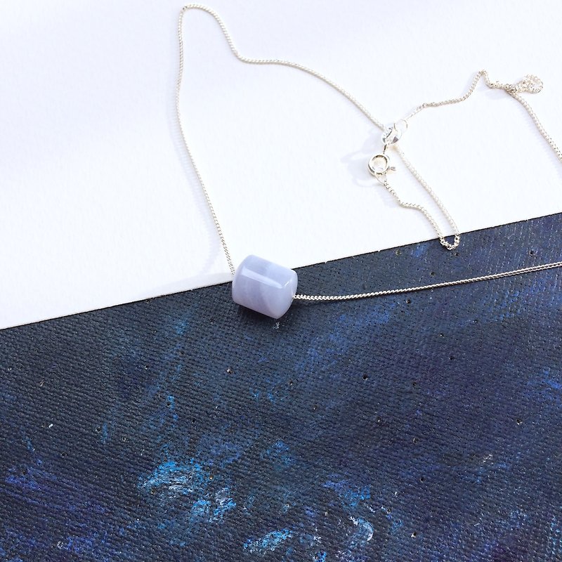 925 silver-simple Blue-vein stone necklace - สร้อยคอ - เครื่องเพชรพลอย สีน้ำเงิน