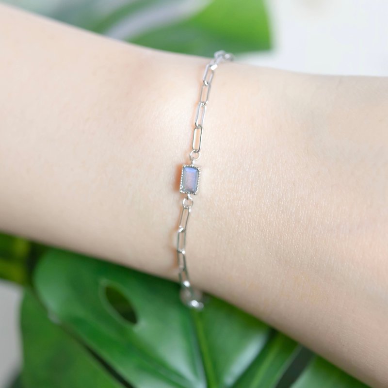 Labradorite 925 Sterling Silver Candy Box Chain Design Bracelet - สร้อยข้อมือ - คริสตัล สีน้ำเงิน