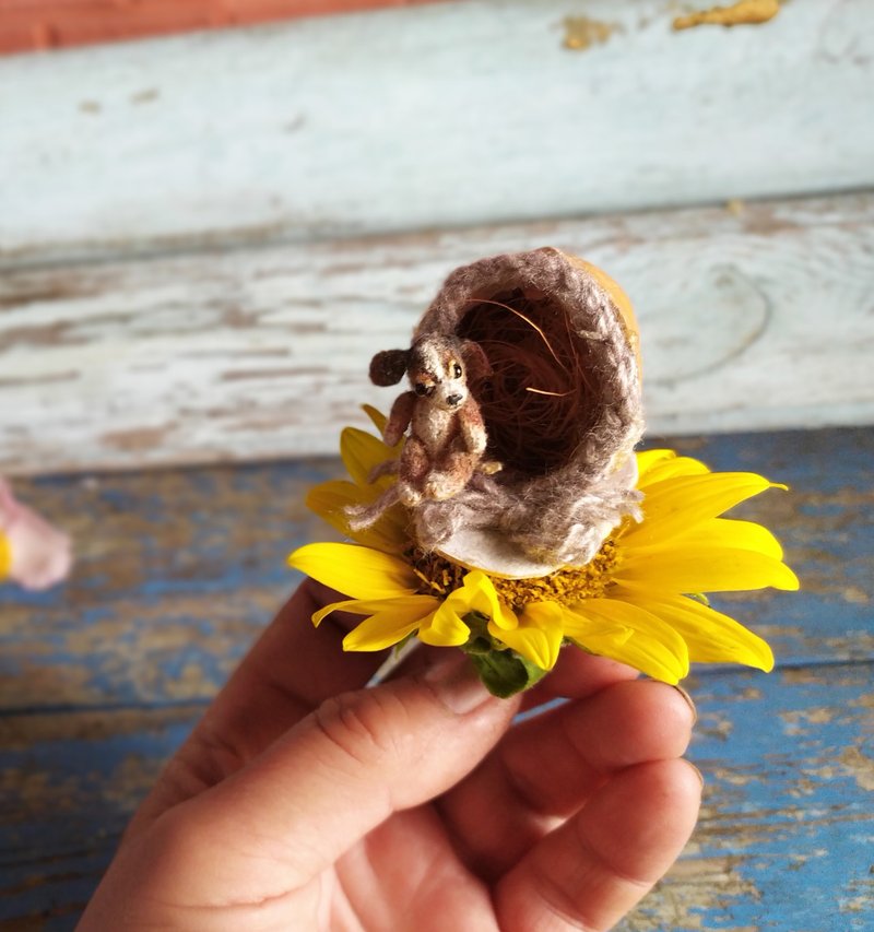 miniature collectible knitted teddy toy in a nut house amigurumi cute toy - Stuffed Dolls & Figurines - Wool Orange