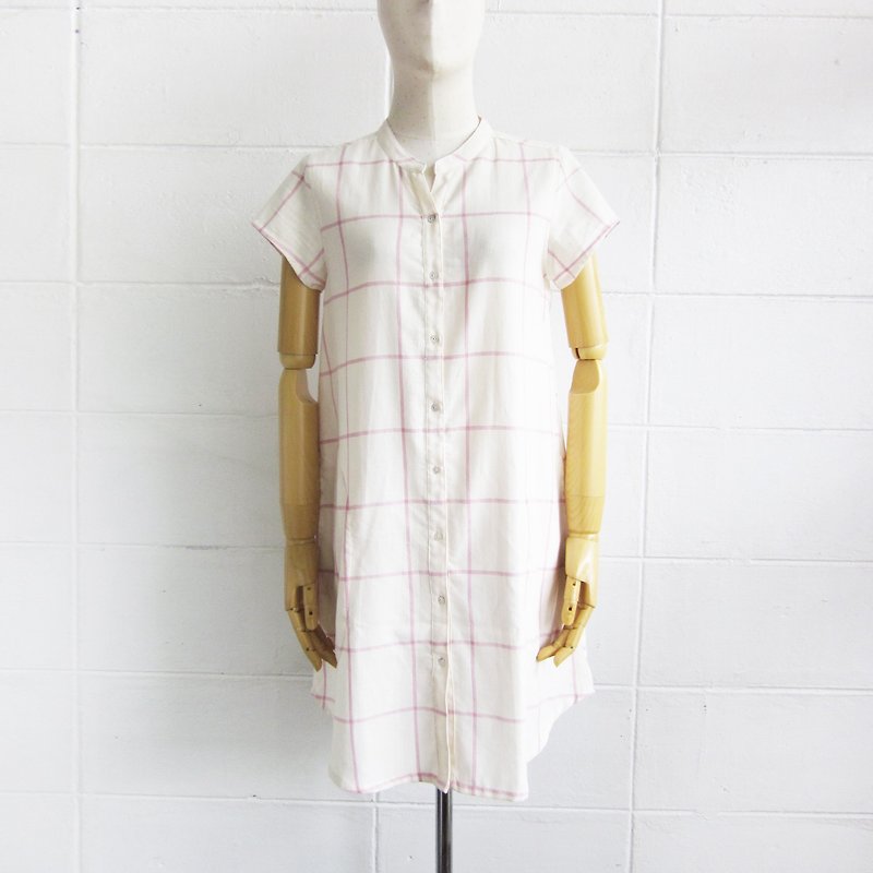 Sweet Journey #3 / Pink Check Short Sleeve Dresses Botanical Dyed Cotton - ชุดเดรส - ผ้าฝ้าย/ผ้าลินิน สึชมพู