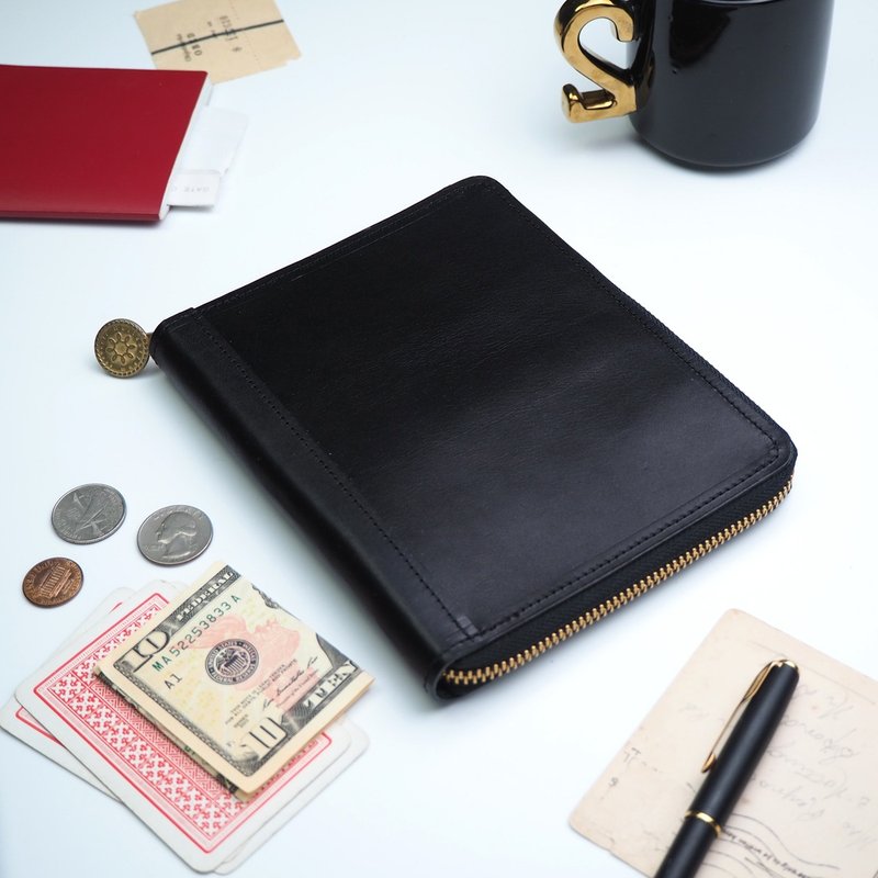 A6 size round zipper notebook cover / black - สมุดบันทึก/สมุดปฏิทิน - หนังแท้ สีดำ