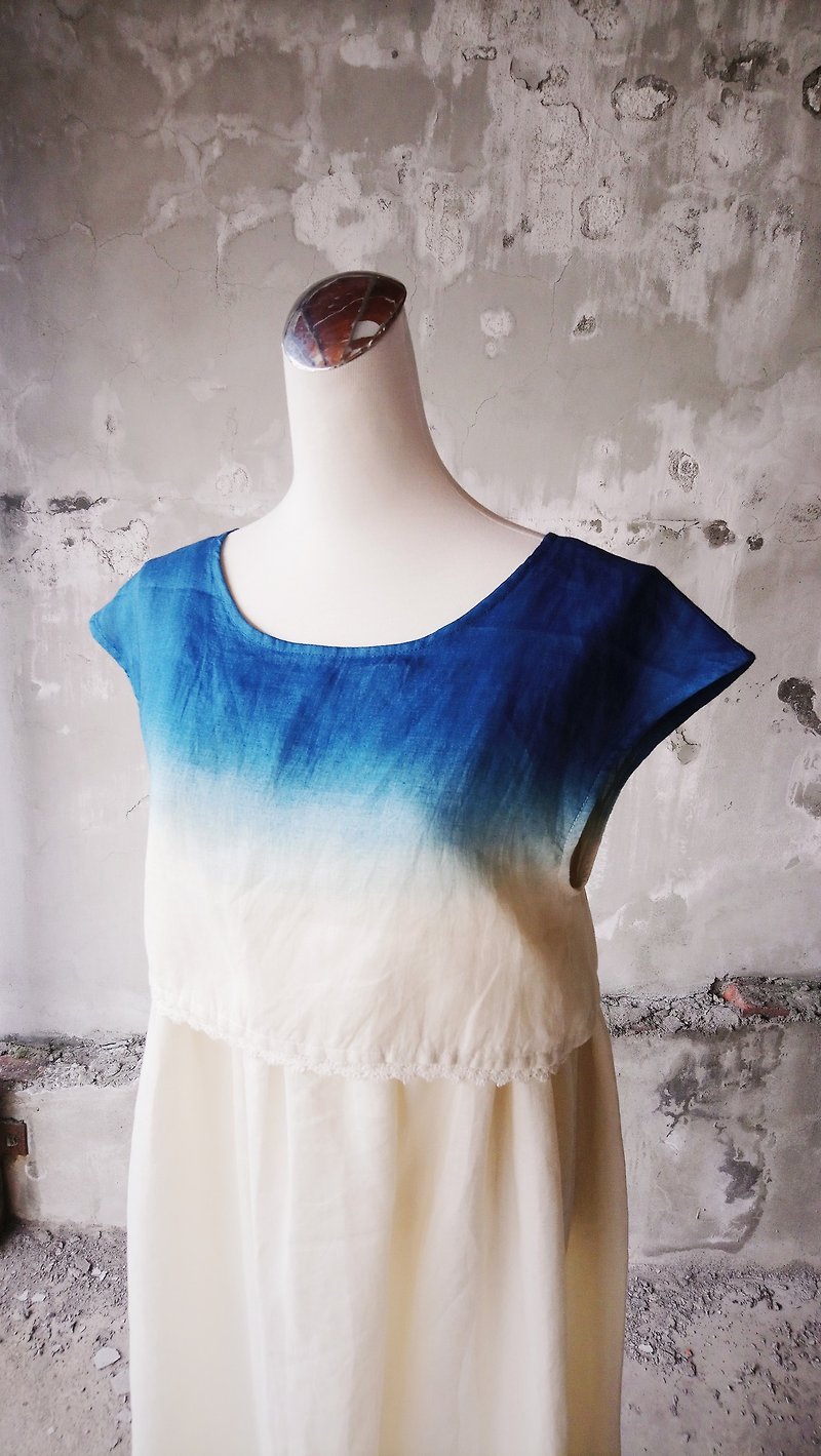 Zhiran Life-Natural Blue Dyed Handmade Two-piece One-piece Dress - One Piece Dresses - Cotton & Hemp 