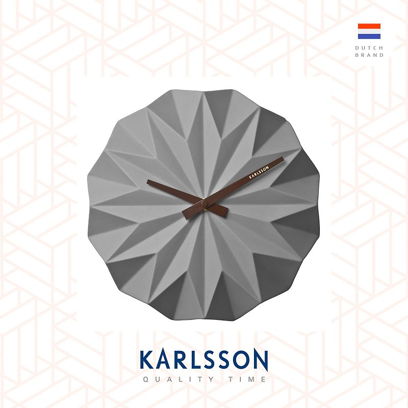 Karlsson, Wall clock Origami ceramic matt grey - นาฬิกา - ดินเผา สีเทา