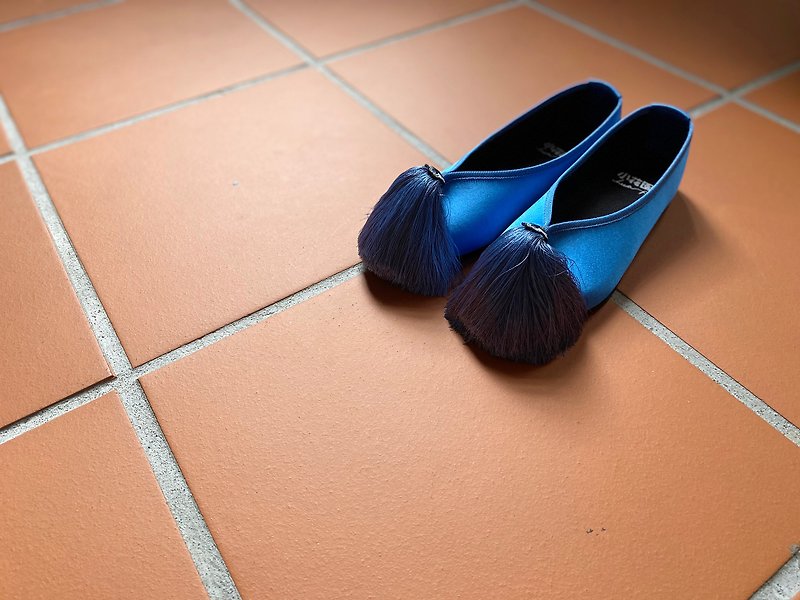流蘇鞋 (藍色) - 芭蕾舞鞋/平底鞋 - 棉．麻 藍色