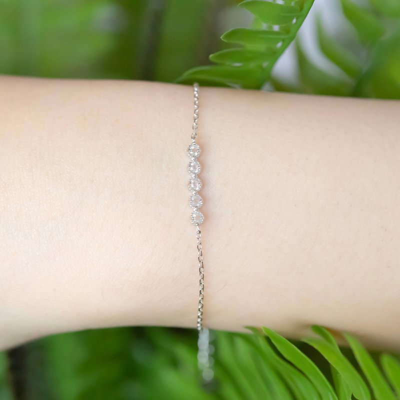 White crystal 925 sterling silver five Gemstone diamond design bracelet - Bracelets - Crystal Silver