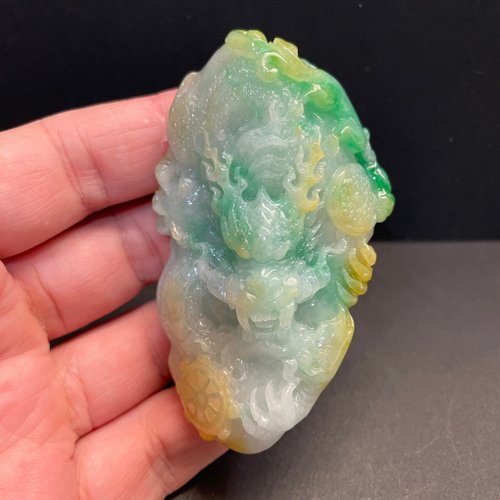 元元圓滾滾 水晶手鍊 瀚玉珠寶 天然A貨翡翠 老三彩龍牌 龍 緬甸玉牌 三彩翡翠 龍牌