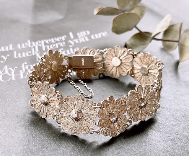 Italian Sterling Silver Filigree Daisy Flower Bracelet] Vintage