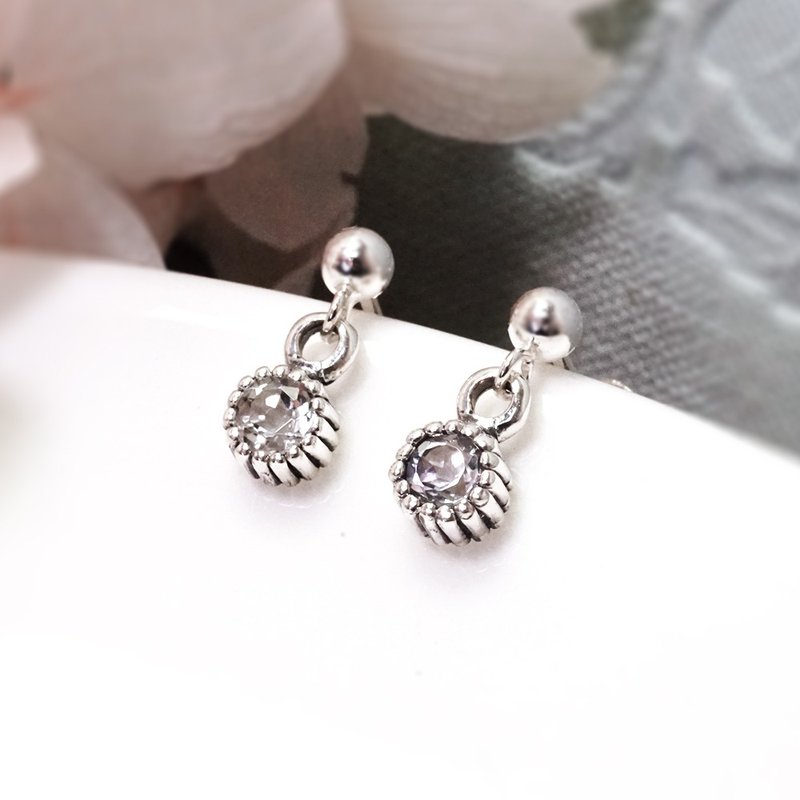 April birthstone white topaz sterling Stone earrings Silver design natural stone birthday gift - ต่างหู - เงินแท้ สีเงิน