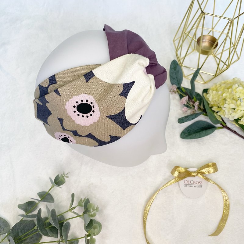 Japanese pure cotton headband - Nordic purple flower. Cross headband/wide headband - Headbands - Cotton & Hemp Purple