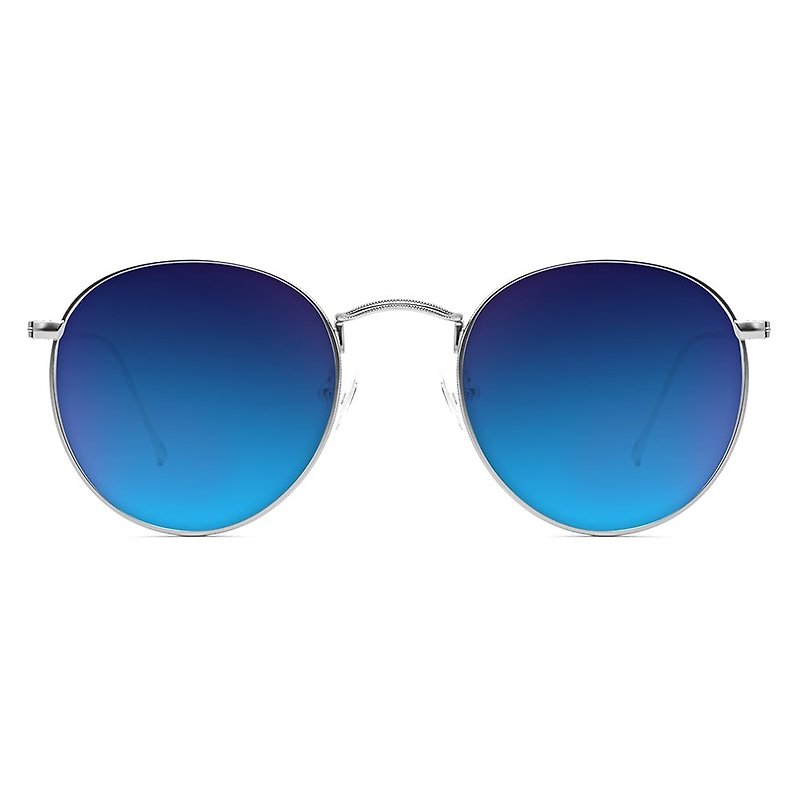 墨鏡|太陽眼鏡|超輕量銀色圓框藍色水銀鏡片|義大利設計|金屬鏡框 - 眼鏡/眼鏡框 - 不鏽鋼 銀色