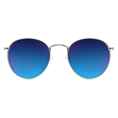 HEX Eyewear 墨鏡|太陽眼鏡|超輕量銀色圓框藍色水銀鏡片|義大利設計|金屬鏡框