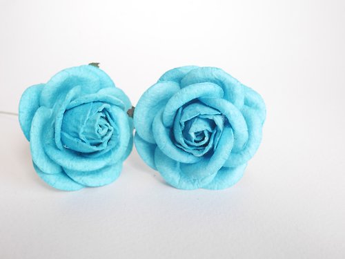 makemefrompaper Small DIY Paper Flower, 2 pieces mulberry rose size 4.5 cm., aqua blue colors.