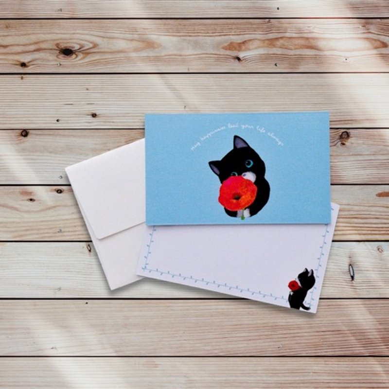 Message card and envelope set (Red poppy and kitten) - การ์ด/โปสการ์ด - กระดาษ 