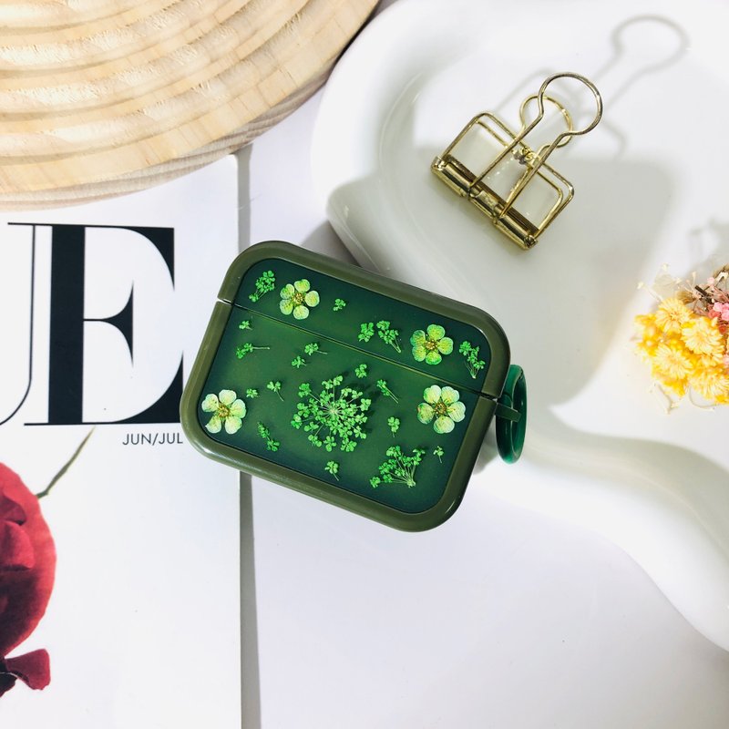 清涼綠壓花耳機殼,搭配AirPods 1,2,3,4,AirPods Pro 2,精美禮物 - 耳機/藍牙耳機 - 植物．花 