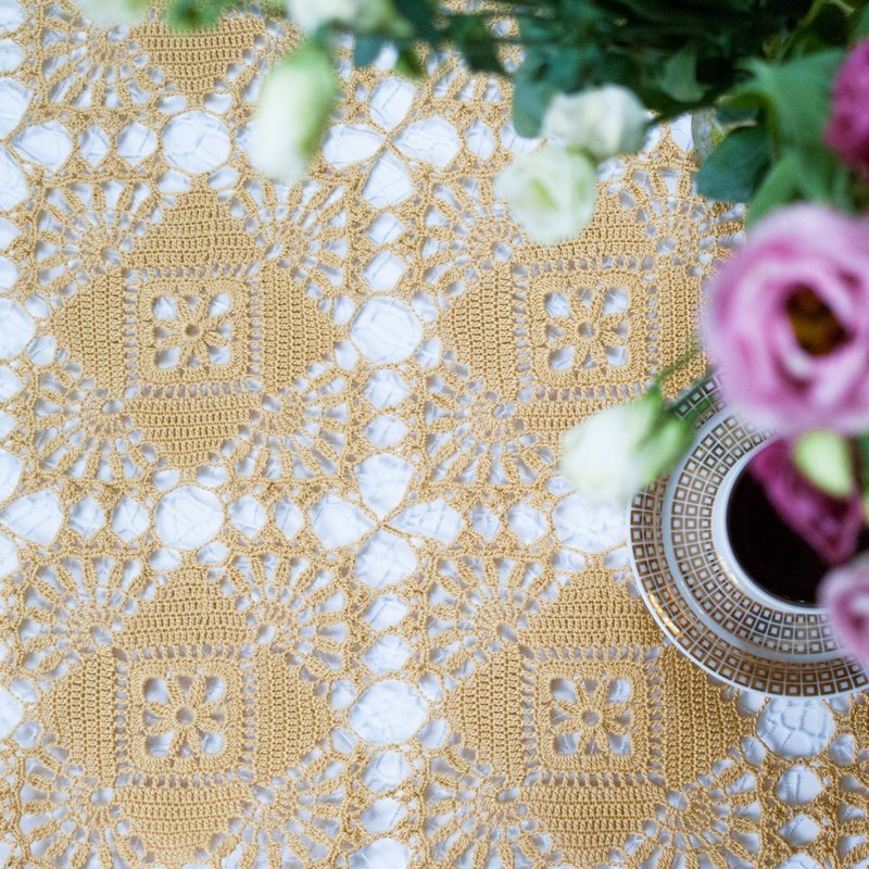 手工鉤針編織桌巾 | 桌巾 桌旗 | 生日禮物 手工編織 | 純棉桌巾 Rectangle placemat Dining decor Table runner - ผ้ารองโต๊ะ/ของตกแต่ง - ผ้าฝ้าย/ผ้าลินิน หลากหลายสี