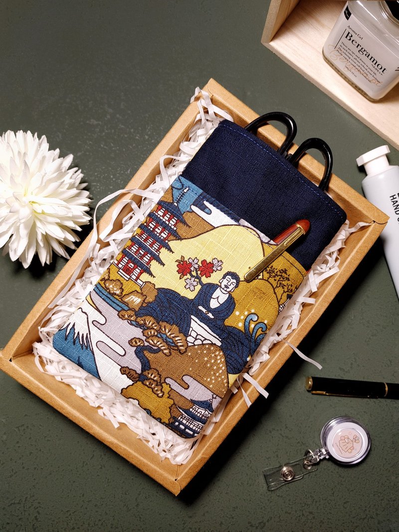 Hand-sewn - Nurse/Physician double-layer pencil case - Color matching version (Kyoto Buddha) - Pencil Cases - Cotton & Hemp Multicolor