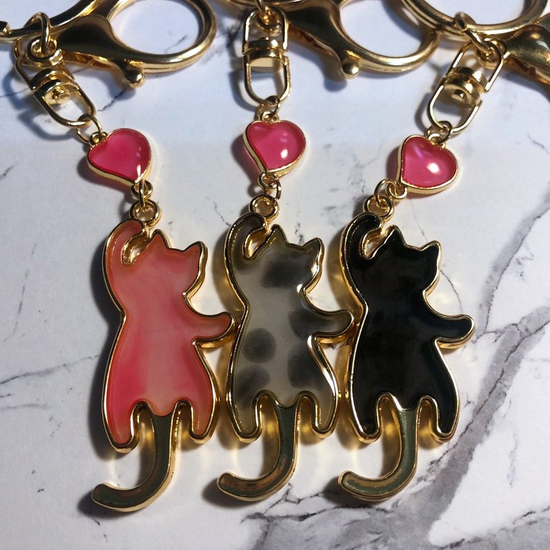 Love Cat Keychain | Crystal Epoxy Pendant - ที่ห้อยกุญแจ - เรซิน หลากหลายสี