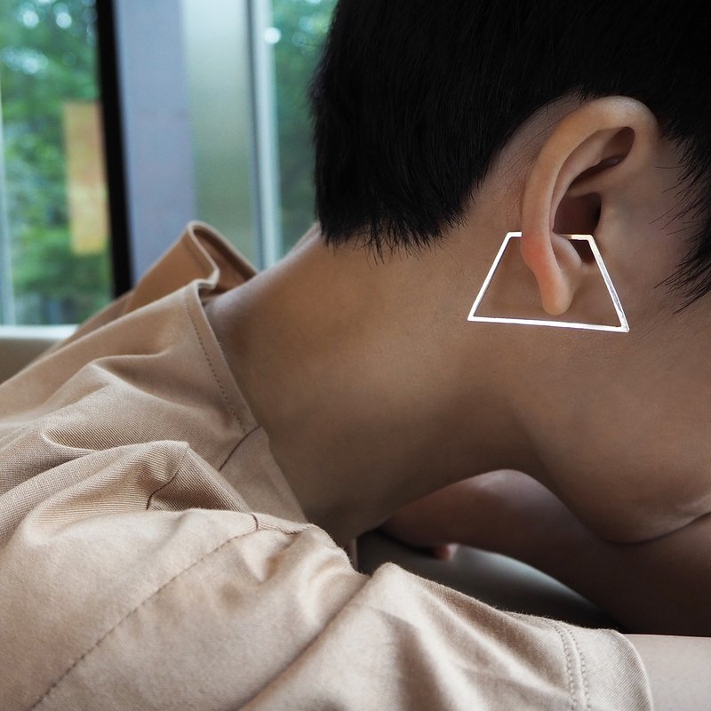 trapezoid earring_梯形耳骨環 沒耳洞 耳環 耳夾 訂製 earcuff - 耳環/耳夾/耳骨夾 - 銀 銀色