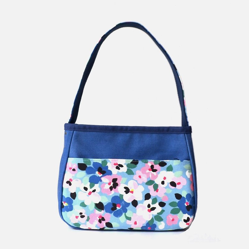 Spring flowers shoulder bag/handbag simple canvas romantic - Messenger Bags & Sling Bags - Cotton & Hemp Blue