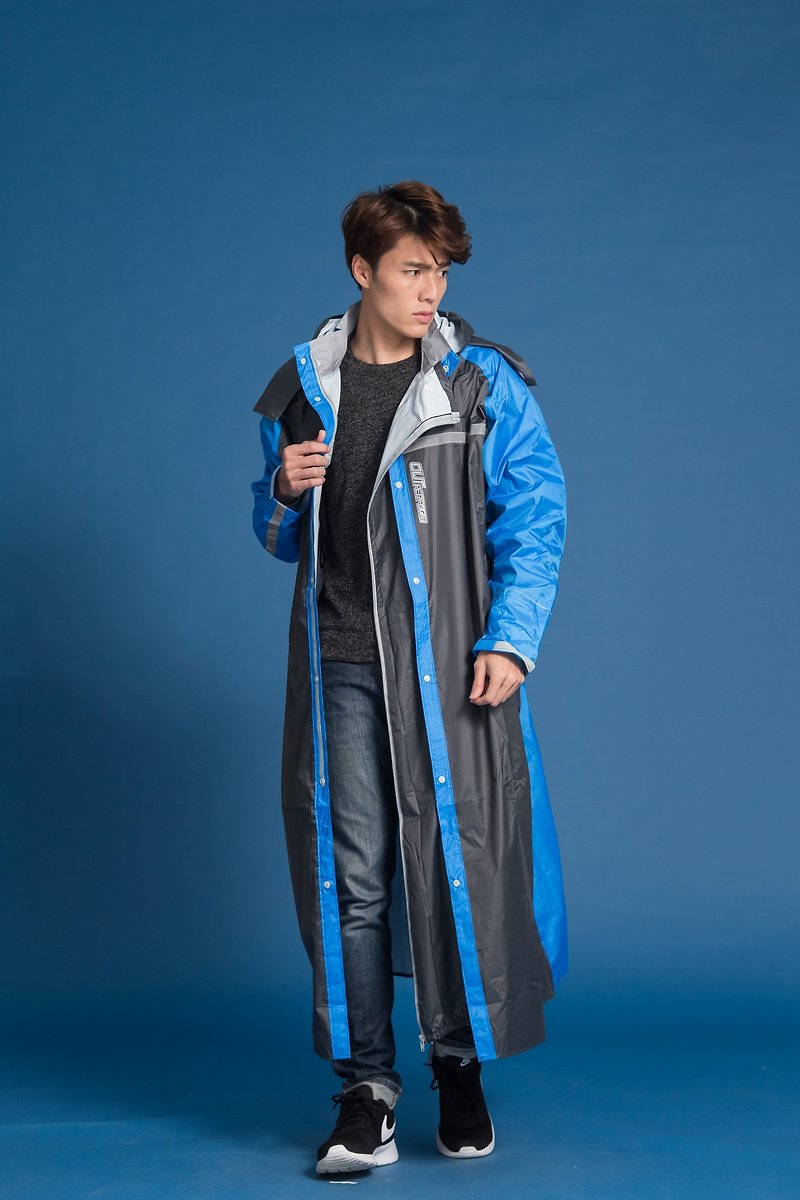 Peak Backpack Front Open Raincoat-Iron Grey/Sapphire Blue - Umbrellas & Rain Gear - Waterproof Material Multicolor