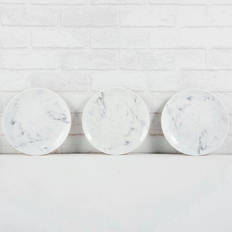大理石紋20公分瓷製圓盤三件組 - 碟子/醬料碟 - 瓷 白色