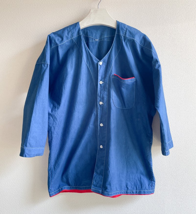 日本製 手染め 藍染 Shirts aizome japanblue　コットン素材　七分袖 - 女襯衫 - 棉．麻 藍色