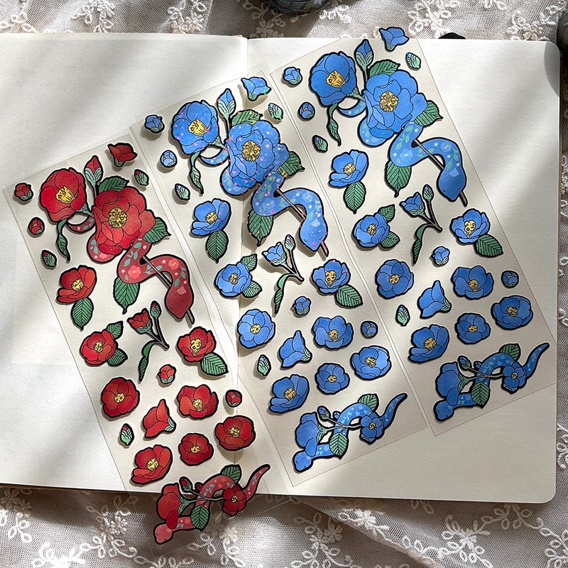 Snake and Camellia Seal Sticker (dami) vintage gift - 貼紙 - 紙 多色