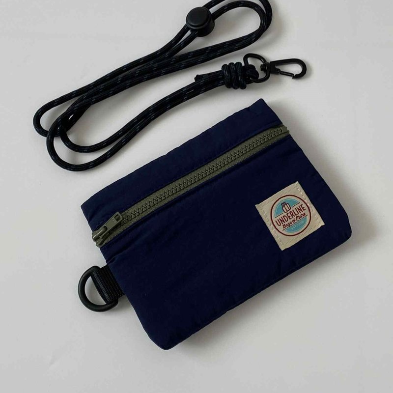 Underline Navy Nylon Flip Pocket with Strap/ Wallet / Coin Purses - 零錢包/小錢包 - 棉．麻 藍色