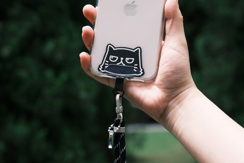 Black soul version of world-weary cat mobile phone clip with 6mm lanyard / four colors / can add transparent anti-drop mobile phone - อุปกรณ์เสริมอื่น ๆ - ไนลอน สีดำ