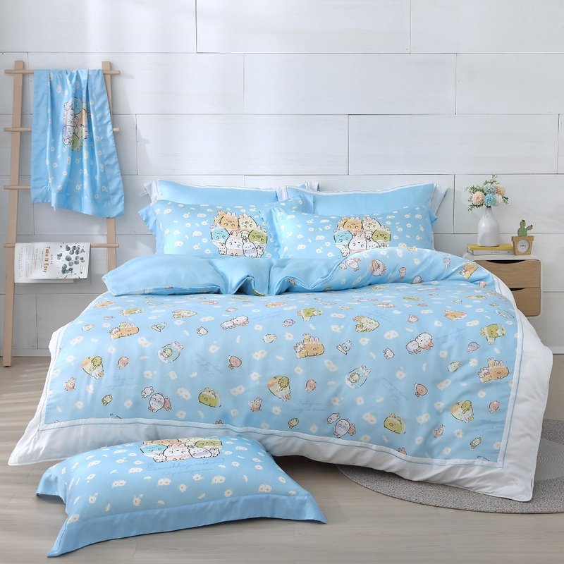 Bed bag pillowcase dual-purpose quilt set-corner buddy-Tutu Grassland-blue-full version-100% Tencel - Blankets & Throws - Silk 