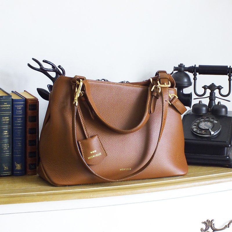 MONIQUE ATELIER Kate Shoulder Bag (Made to order) - Handbags & Totes - Genuine Leather Brown