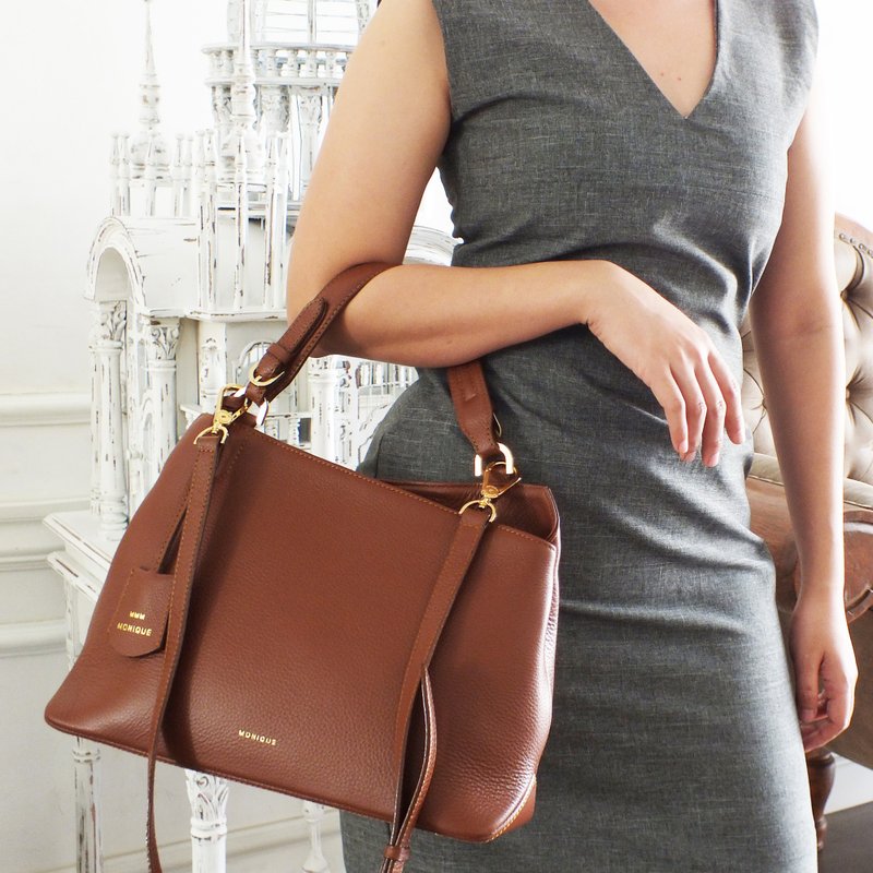 腋下包 MONIQUE ATELIER - 單肩包 Kate Shoulder Bag - 手提包/手提袋 - 真皮 咖啡色
