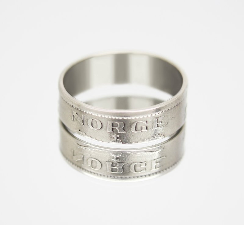 Norway Coin Ring 50 ore 1955 coin rings for men coin rings for women mens gift - 戒指 - 其他金屬 