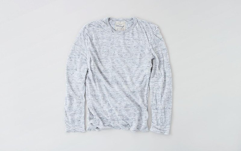 Linen knit mens / M long sleeve pullover (gray) - Women's Tops - Cotton & Hemp Gray