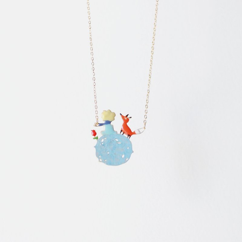 Little Prince s Love Fox &amp;amp; Rose | Classic Story | Brass Necklace - สร้อยคอ - ทองแดงทองเหลือง สีทอง