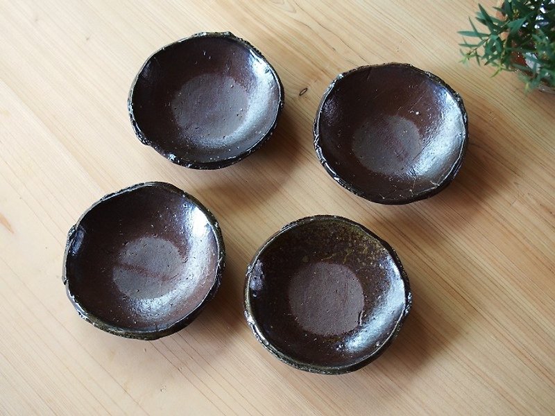 Bizen small plate 【4 piece set】 _sr 7-014 - Small Plates & Saucers - Pottery Brown